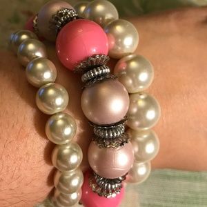 Bundle of 3 Faux Pearl Pink & Cream Bracelets!